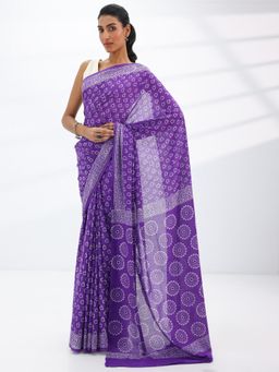 Libas - Purple Ethnic Motif Printed Saree with Unstitched Blouse
