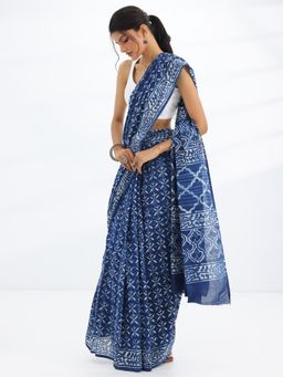 Libas - Blue Ethnic Motif Printed Saree with Unstitched Blouse