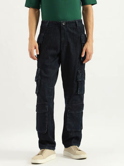 United Colors of Benetton - Men Blue Solid Relaxed Fit Cargo