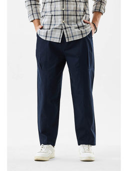 Snitch - Men Navy Blue Solid Relaxed Fit Trouser