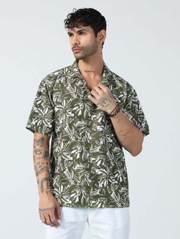 TAHVO - Aura Leaves Printed Green Shirt