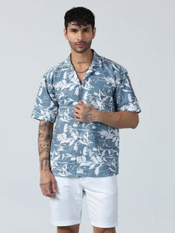 TAHVO - Airglow Forest Printed Blue Half Sleeves Shirt