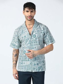 TAHVO - Tribal Printed Half Sleeves Green Shirt