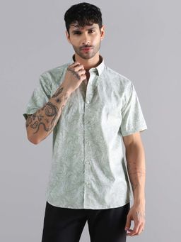 TAHVO - Tropical Leaf Printed Green Shirt