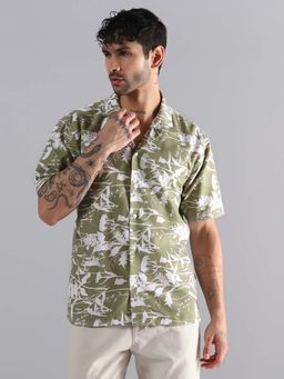 TAHVO - Leaf Shadow Printed Green Shirt
