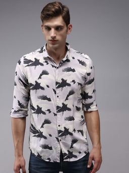 SHOWOFF - Men Pink Collar Neck Abstract Print Comfort Fit Shirt