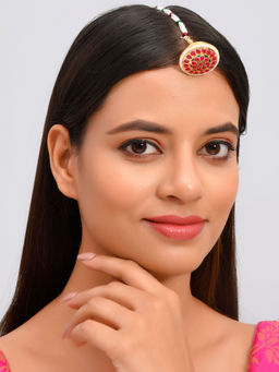 Silvermerc Designs - Rajputi Traditional Red Stone Gold Plated Borla Maangtikka