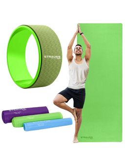 Strauss - Set of 3- Anti Skid Mat with Carry Bag Resistance Bands 3PCS & Yoga Wheel