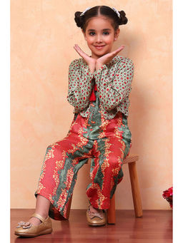 Biba - Girls Green Viscose Blend Straight Jumpsuit with Jacket (Set of 2)