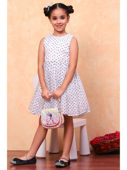 Biba - Girls White Poly Organza Polka Dots Pleated Flared Dress