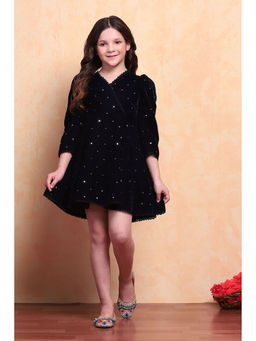 Biba - Girls Navy Blue Polyester Blend Flared Dress