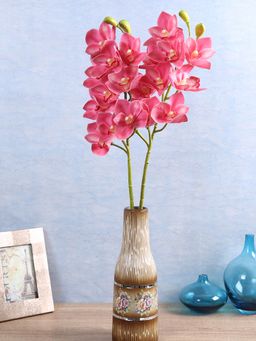 Fourwalls - Artificial Decorative Real Touch Cymbidium Flower Sticks (75 cm Tall, Dark-Pink, Set of 2)