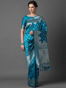 Odette - Sky Blue Festive Silk Blend Woven Design Saree with Unstitched Blouse