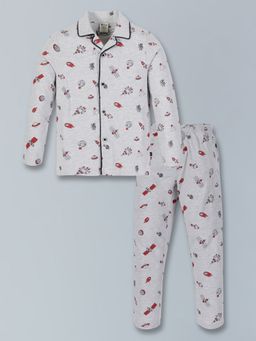 3PIN - Boys Cotton Grey Printed Night Suits with Shirt and Pyjama (Set of 2)