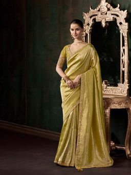 MEENA BAZAAR - Woven Embellished Gold Art Silk Saree Without Blouse