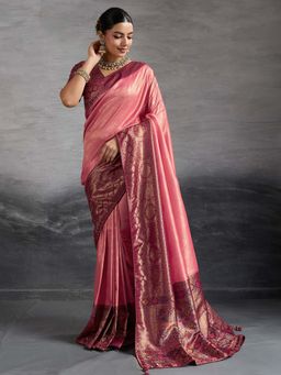 MEENA BAZAAR - Woven Pink Art Silk Saree Without Blouse