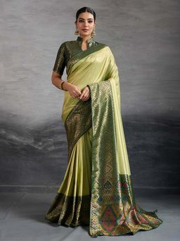 MEENA BAZAAR - Woven Green Art Silk Saree Without Blouse