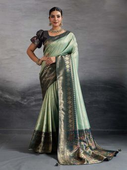 MEENA BAZAAR - Woven Green Art Silk Saree Without Blouse