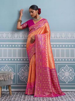 MEENA BAZAAR - Woven Peach Art Silk Saree Without Blouse
