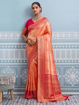 MEENA BAZAAR - Woven Orange Art Silk Saree Without Blouse