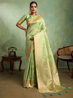 MEENA BAZAAR - Woven Green Art Silk Saree Without Blouse