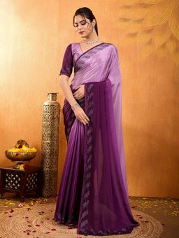 MEENA BAZAAR - Embellished Pink Chinon Saree Without Blouse