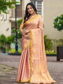 MEENA BAZAAR - Woven Peach Art Silk Saree Without Blouse