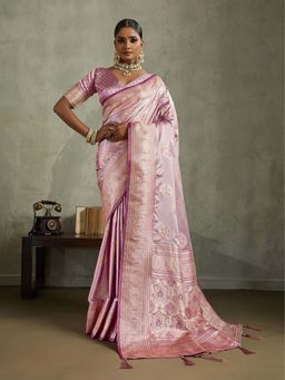 MEENA BAZAAR - Woven Pink Art Silk Saree Without Blouse