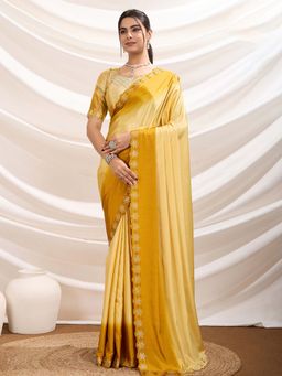 MEENA BAZAAR - Sequence Mustard Art Silk Saree Without Blouse