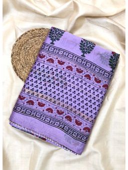Palash - Purple Hand Block Printed Chanderi Silk Saree With Unstitched Blouse