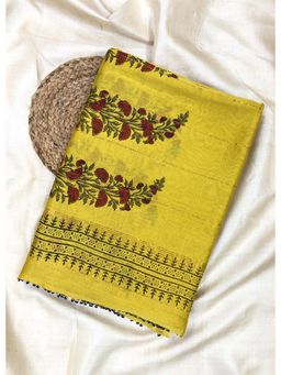 Palash - Yellow Hand Block Printed Chanderi Silk Saree With Unstitched Blouse