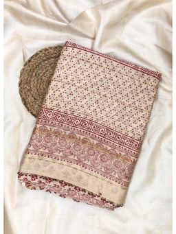 Palash - Beige Hand Block Printed Chanderi Silk Saree With Unstitched Blouse