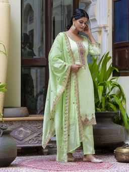 VredeVogel - Green Women Kurta With Pant & Dupatta