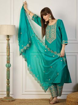 VredeVogel - Blue Women Kurta With Palazzo & Dupatta