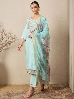 VredeVogel - Light Blue Women Kurta With Pant & Dupatta