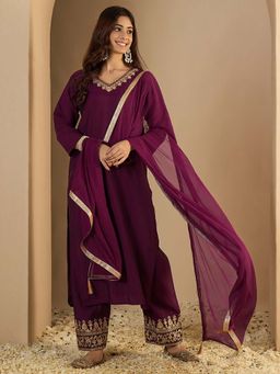 VredeVogel - Purple Women Kurta With Palazzo & Dupatta