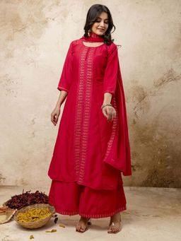 VredeVogel - Pink Women Kurta With Palazzo & Dupatta