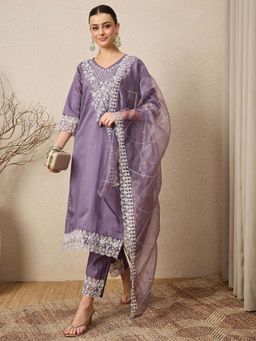 VredeVogel - Purple Women Kurta With Pant & Dupatta