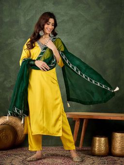 VredeVogel - Yellow Women Kurta With Pant & Dupatta
