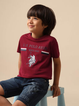 U.S. POLO ASSN. - Boys Maroon Brand Embossed Pure Cotton T-shirt