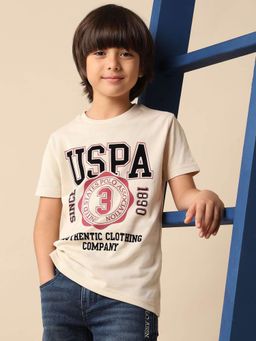 U.S. POLO ASSN. - Boys Beige Printed Pure Cotton T-shirt