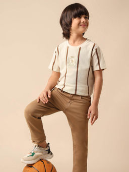 U.S. POLO ASSN. - Boys Beige Vertical Striped Pure Cotton T-shirt