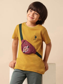 U.S. POLO ASSN. - Boys Yellow Pure Cotton Regular Fit Attached Pouch T-shirt