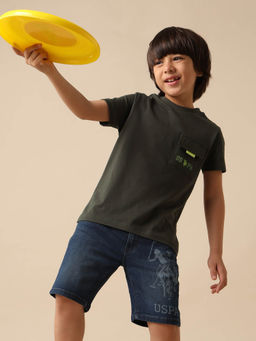 U.S. POLO ASSN. - Boys Green Pure Cotton Regular Fit T-shirt