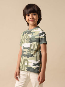 U.S. POLO ASSN. - Boys Green Camouflage Printed Regular Fit T-shirt
