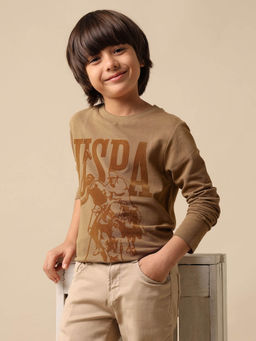 U.S. POLO ASSN. - Boys Khaki Brand Printed Regular Fit T-shirt