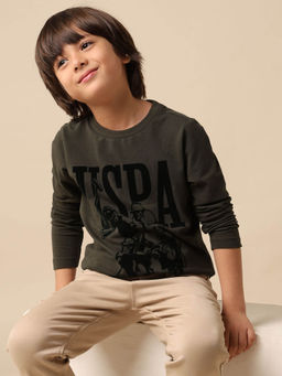 U.S. POLO ASSN. - Boys Grey Brand Printed Regular Fit T-shirt