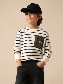 U.S. POLO ASSN. - Boys White Horizontal Striped Regular Fit T-shirt