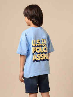 U.S. POLO ASSN. - Boys Blue Brand Printed Boxy Fit T-shirt
