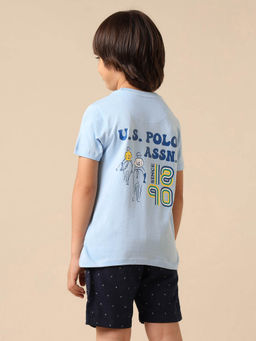 U.S. POLO ASSN. - Boys Blue Printed Regular Fit T-shirt